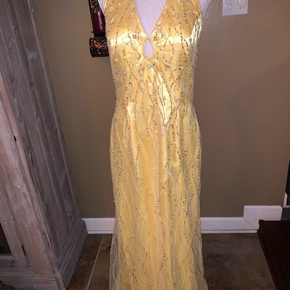 Beautiful Yellow Rhinestone Evening Gown